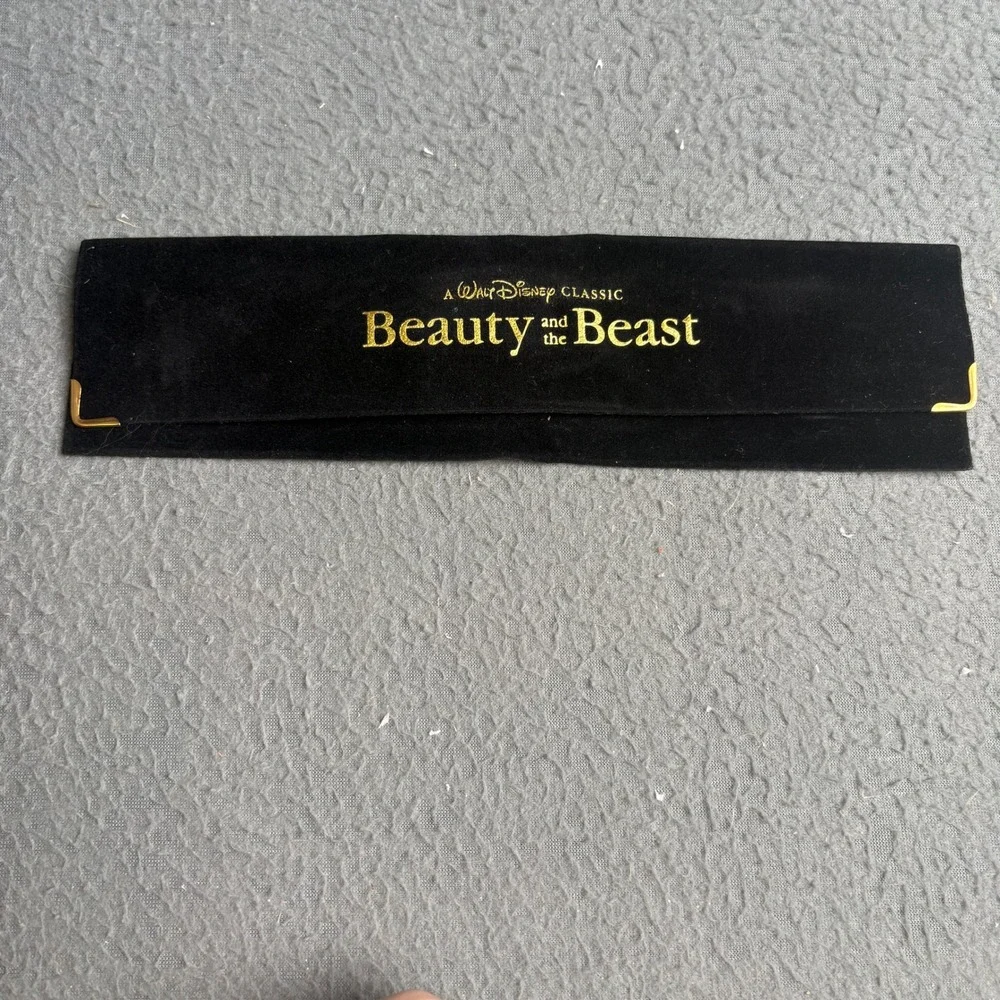 Vintage 1990s Disney Beauty and the Beast Musical Quartz Watch Gold Tone Leather